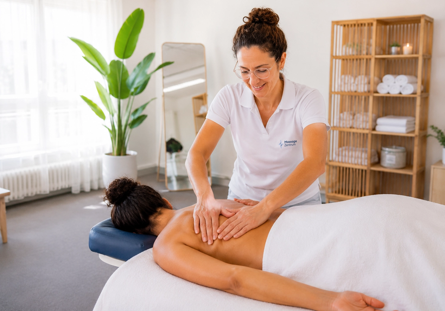 Behandlung der Rückenmuskulatur auf der Massageliege – Massage Zentrum Dagmersellen